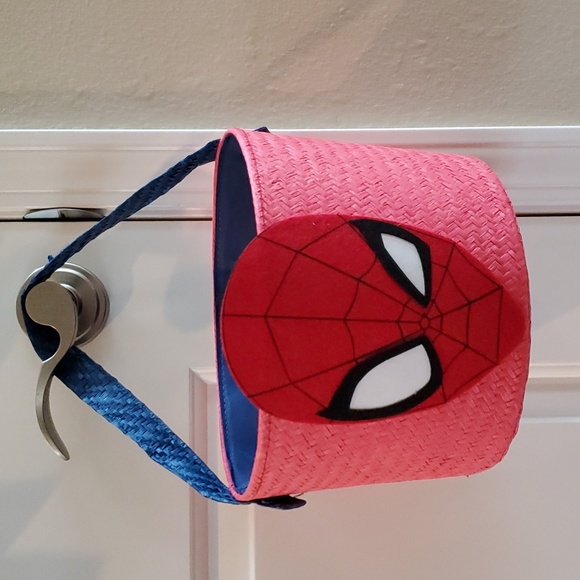 Boys Child SPIDER-MAN Woven Basket Bucket Halloween Candy Easter Swing Handle - Picture 1 of 4